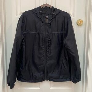 Eddie Bauer Navy Blue Hooded Windbreaker Jacket w Zip Front - Size S (runs big!)